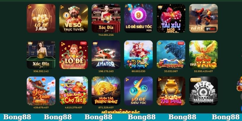 Các sảnh trò chơi Bóng88 thiết kế tối giản, dễ sử dụng