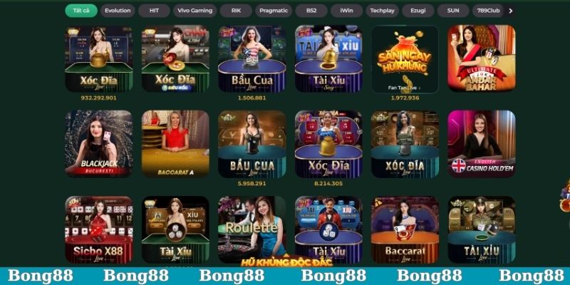 Trò chơi Bóng88 hội tụ nhiều trò chơi casino kinh điển